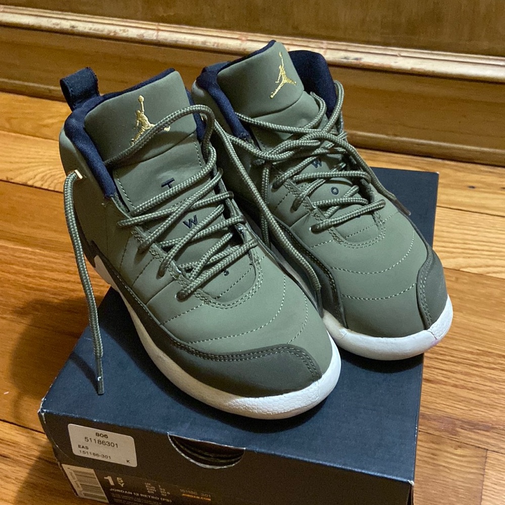 Jordan 12 Retro size 1.5. Olive